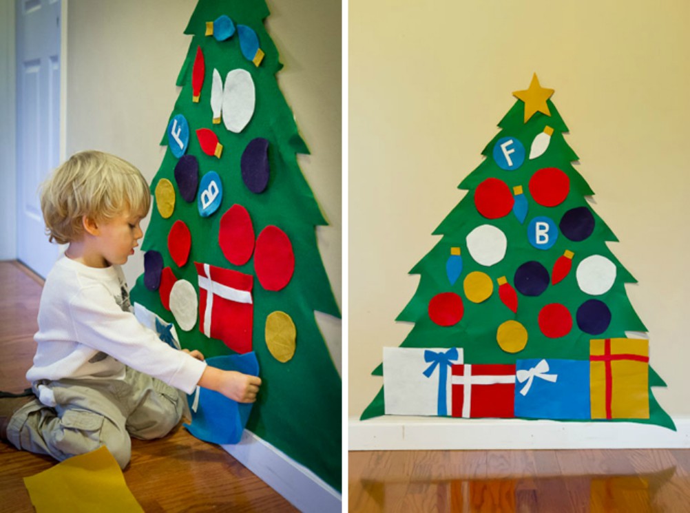 Materiali colorati e riciclati, fantasia infinita del bambino e l’albero di Natale montessoriano è servito