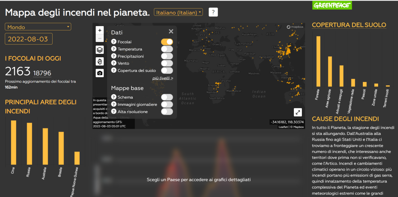 Incendi, da Greenpeace una mappa online e in tempo reale sul mondo